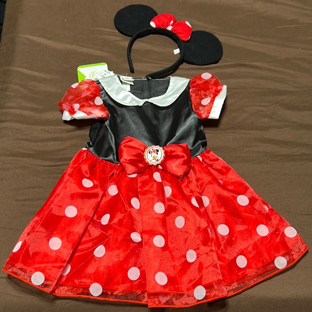 NWT Disney Minnie Mouse 2piece Halloween costume red polkadot dress & headband